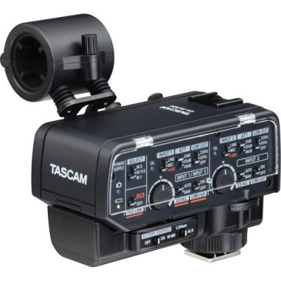 Tascam XLR Microphone Adapter Kit CA-XLR2d-AN with 48V Phantom Power for Cameras