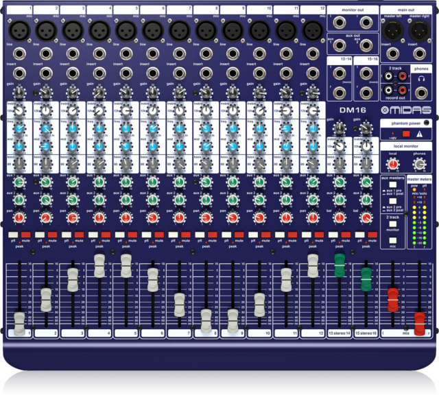 Midas DM16 16-Input Analog Mixer with 12 Mic Preamps for Studio and Live