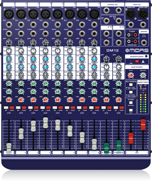 Midas DM12 12-Input Analog Mixer with 8 Mic Preamps for Studio and Live