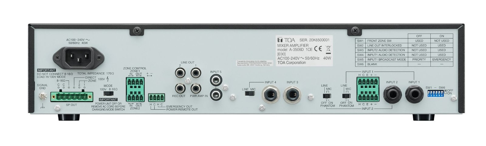 Toa Mixer Amplifier A-3548D 480W Class D for Announcements - Image 3