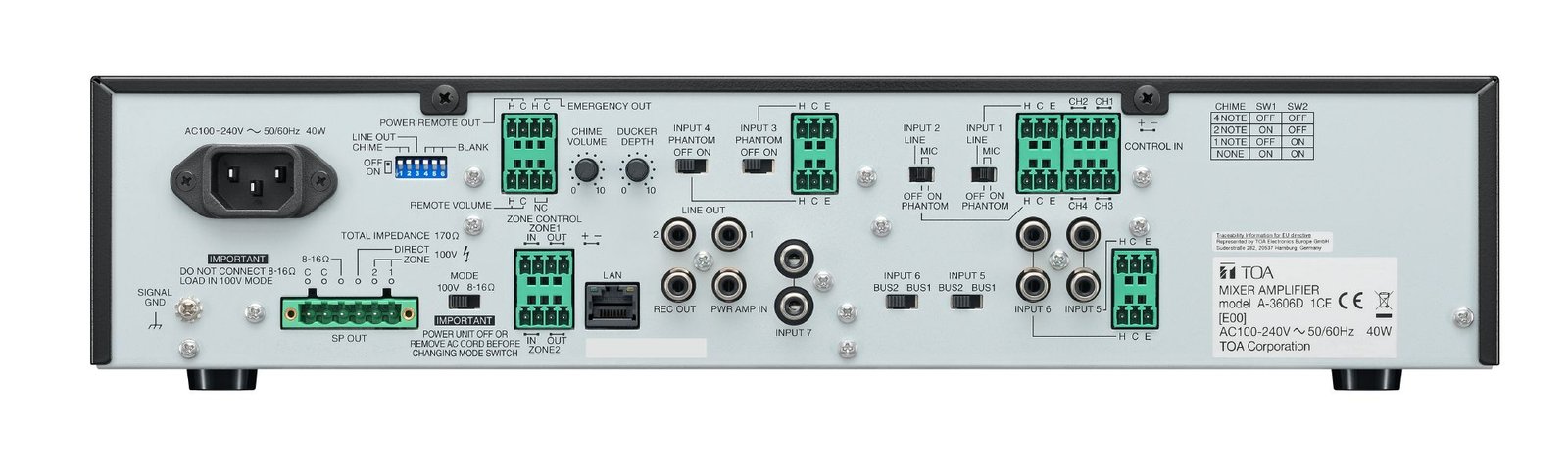 Toa Digital Mixer Amplifier A-3606D 60W Class D Euro AC Plug - Image 3