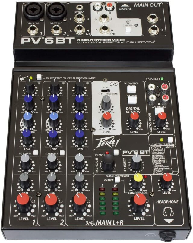 Peavey Compact Mixer PV 6BT 6-Channel with Bluetooth and Digital Effects
