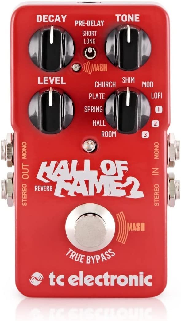 TC Helicon Hall of Fame 2 Reverb Stompbox Guitar Pedal with Shimmer Effect and Mash Footswitch