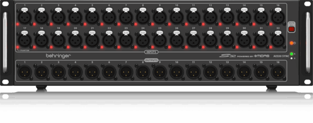 Behringer S32 I/O Box with 32 Remote-Controllable Midas Preamps, 16 Outputs and AES50 Networking featuring Klark Teknik SuperMAC Technology