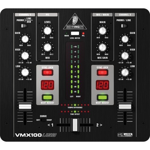 Behringer DJ Mixer VMX100USB 2-Channel with USB and BPM Counter
