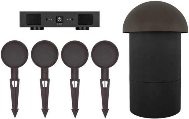 Sonance Patio Series 4.1 Outdoor Speaker System with 4 Satellite Speakers, 8″ In-Ground Subwoofer, and DSP Amplifier