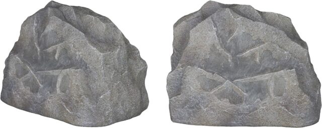 Sonance 92745 RK83 Granite Landscape Series Rock Outdoor Speakers, 8" (203mm) Polypropylene Cone with a Santoprene Surround, 5 Watts Minimum/150 Watts Maximum Power Handling, Gray (Pair)
